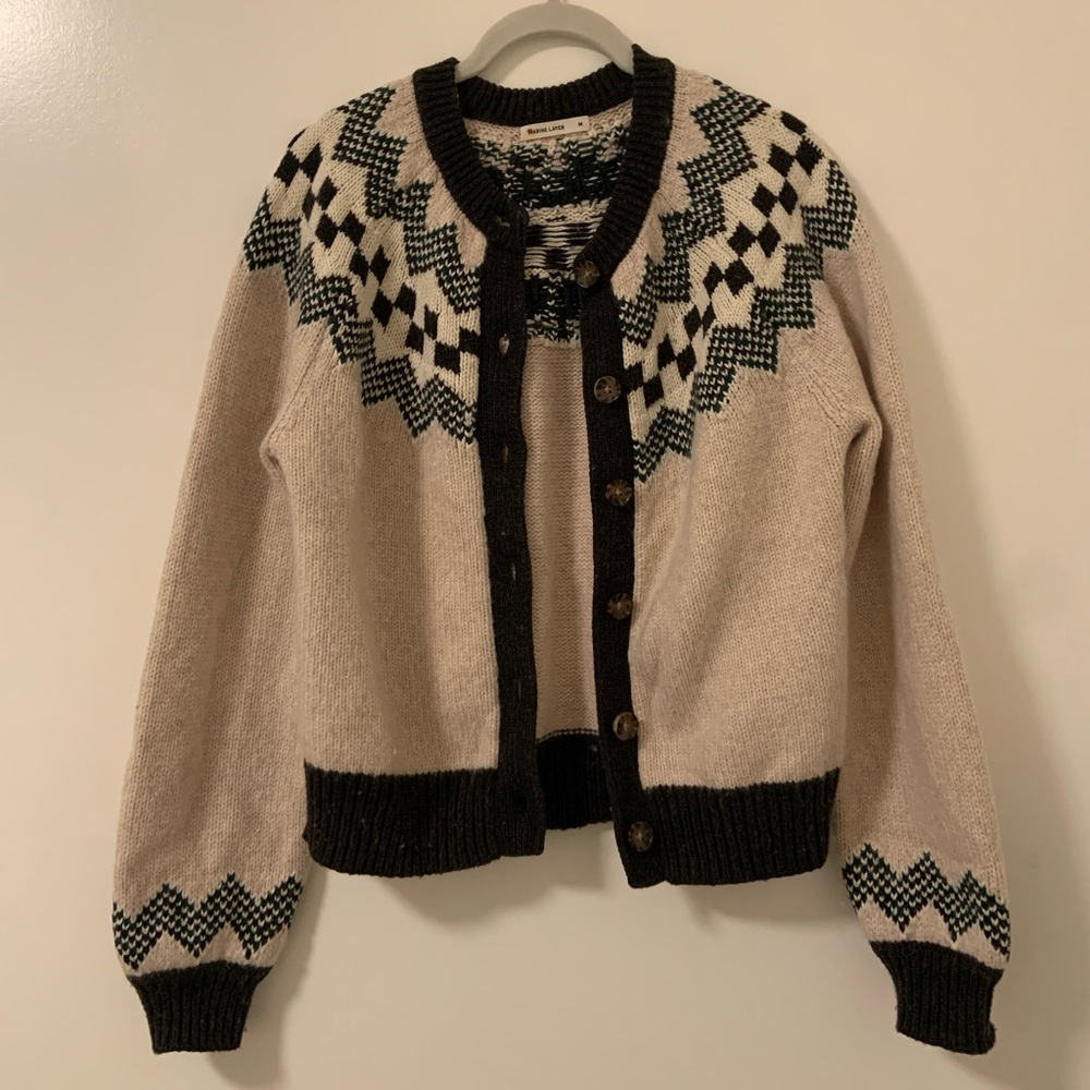 Marine Layer Cream and Black Nordic Knit Cardigan